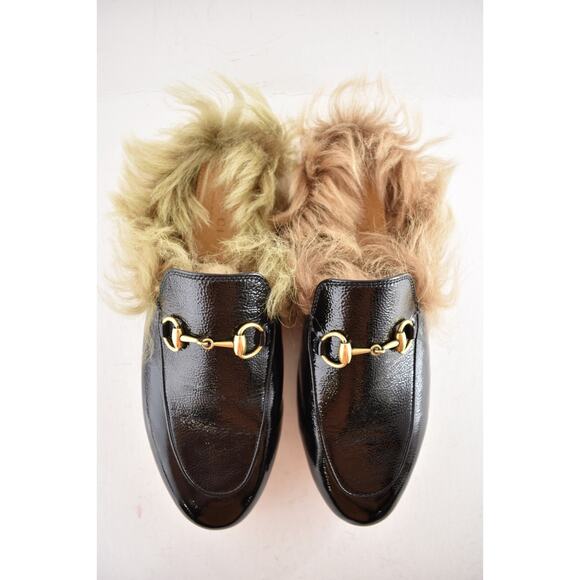 Gucci Princetown Black Patent Leather Fur Loafer Slide Slip Mule Slipper Flat 36 - Picture 8 of 14